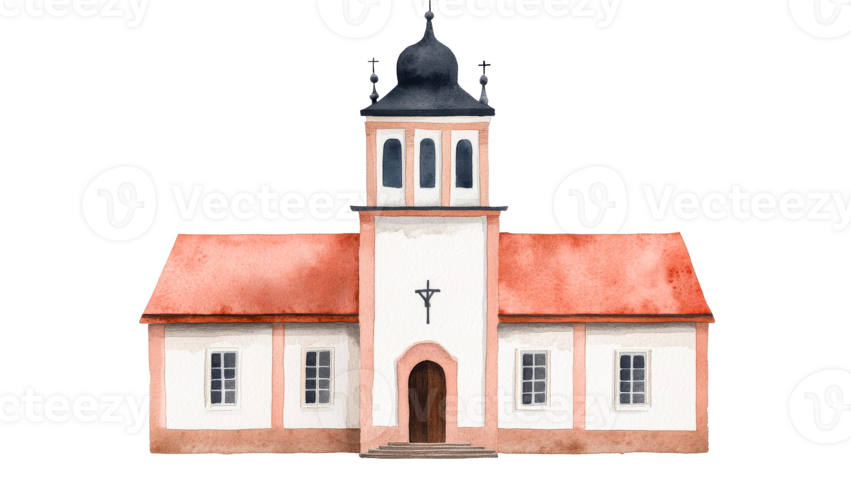 Watercolor painting of church building, cut out transparent png