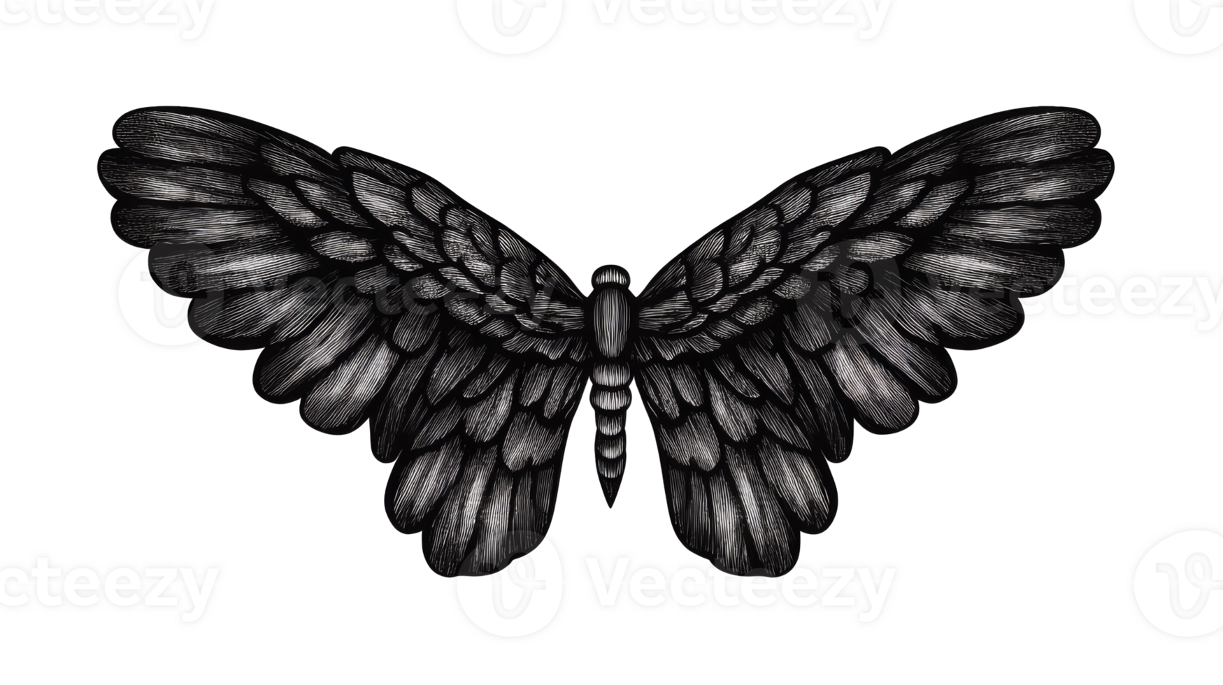 Butterfly wings drawing with detailed lines, sketch, insect, cut out transparent png