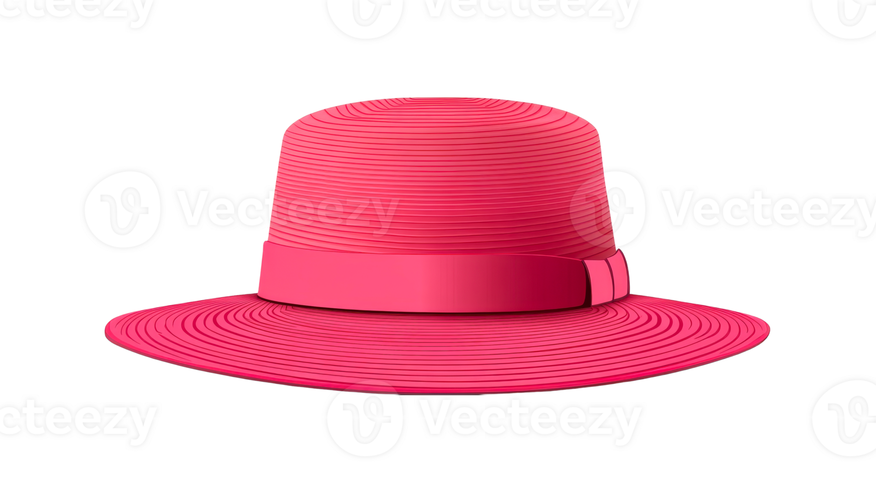 Elegant bright pink women's summer straw hat with ribbon, cut out transparent png