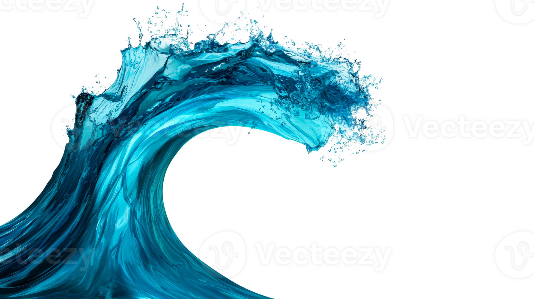 Water wave with splash and bubbles in curved motion, cut out transparent png