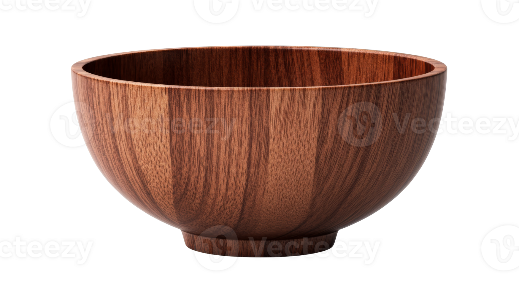 Elegant wooden bowl, brown color, kitchen object, smooth texture, cut out transparent png