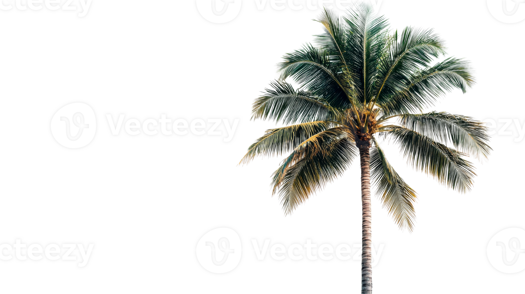 Tropical palm tree isolated on black background, cut out transparent png
