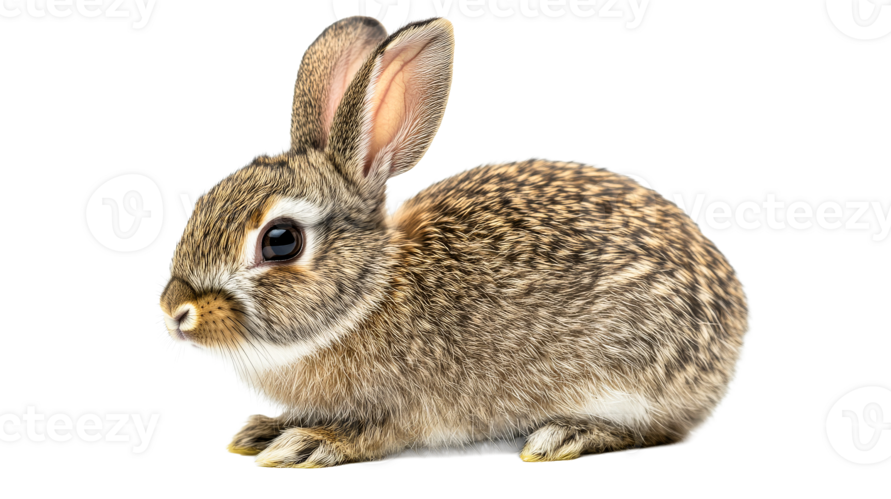 Brown rabbit, adorable pet, isolated on black background, cut out transparent png
