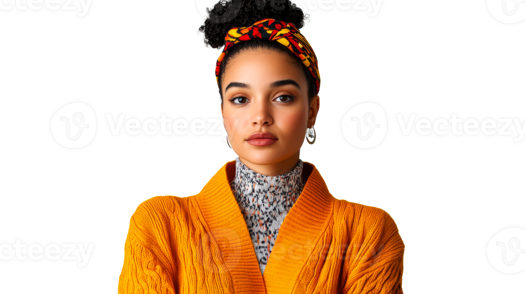 Woman with Headband, Yellow Cardigan, Cut out transparent png