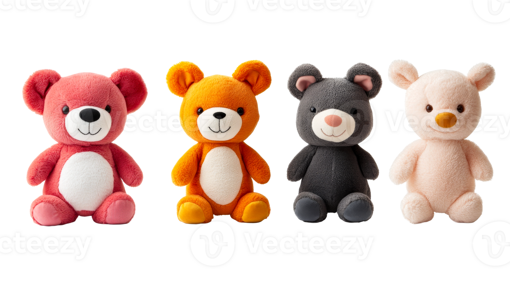 Cute plush Teddy Bears set, isolated , cut out transparent png