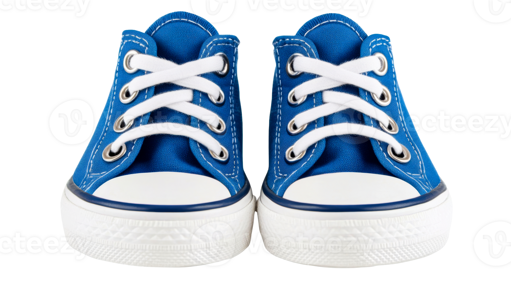 Blue baby sneakers with white laces and rubber soles, cut out transparent png