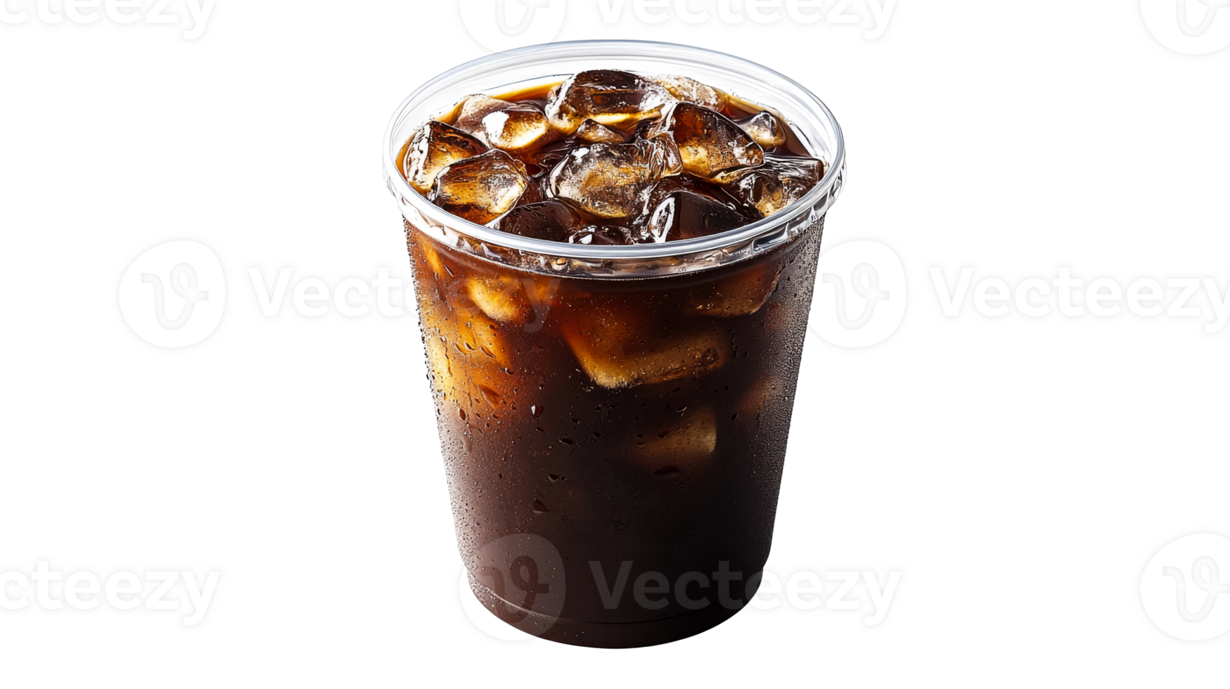 Refreshing iced coffee beverage with ice cubes, isolated, cut out transparent png