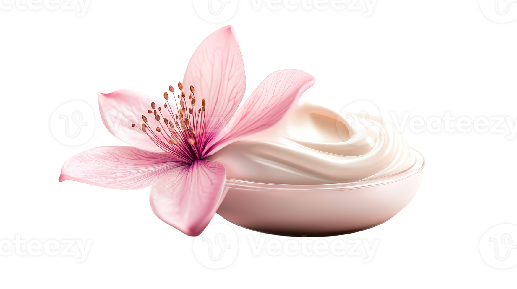 Blossom cream in container, pink petals, nourishment concept, cut out transparent png