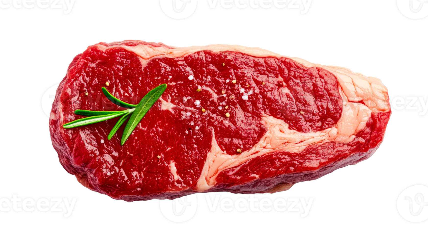Raw ribeye steak with rosemary and spices, cut out transparent png