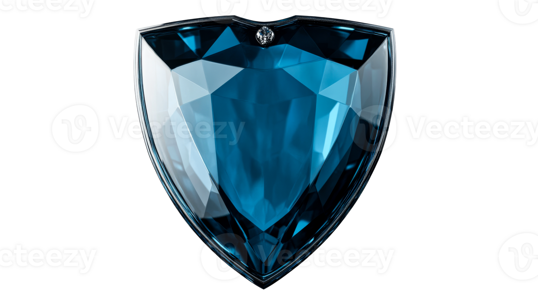 Exquisite blue gem in shield shape, faceted crystal, cut out transparent png