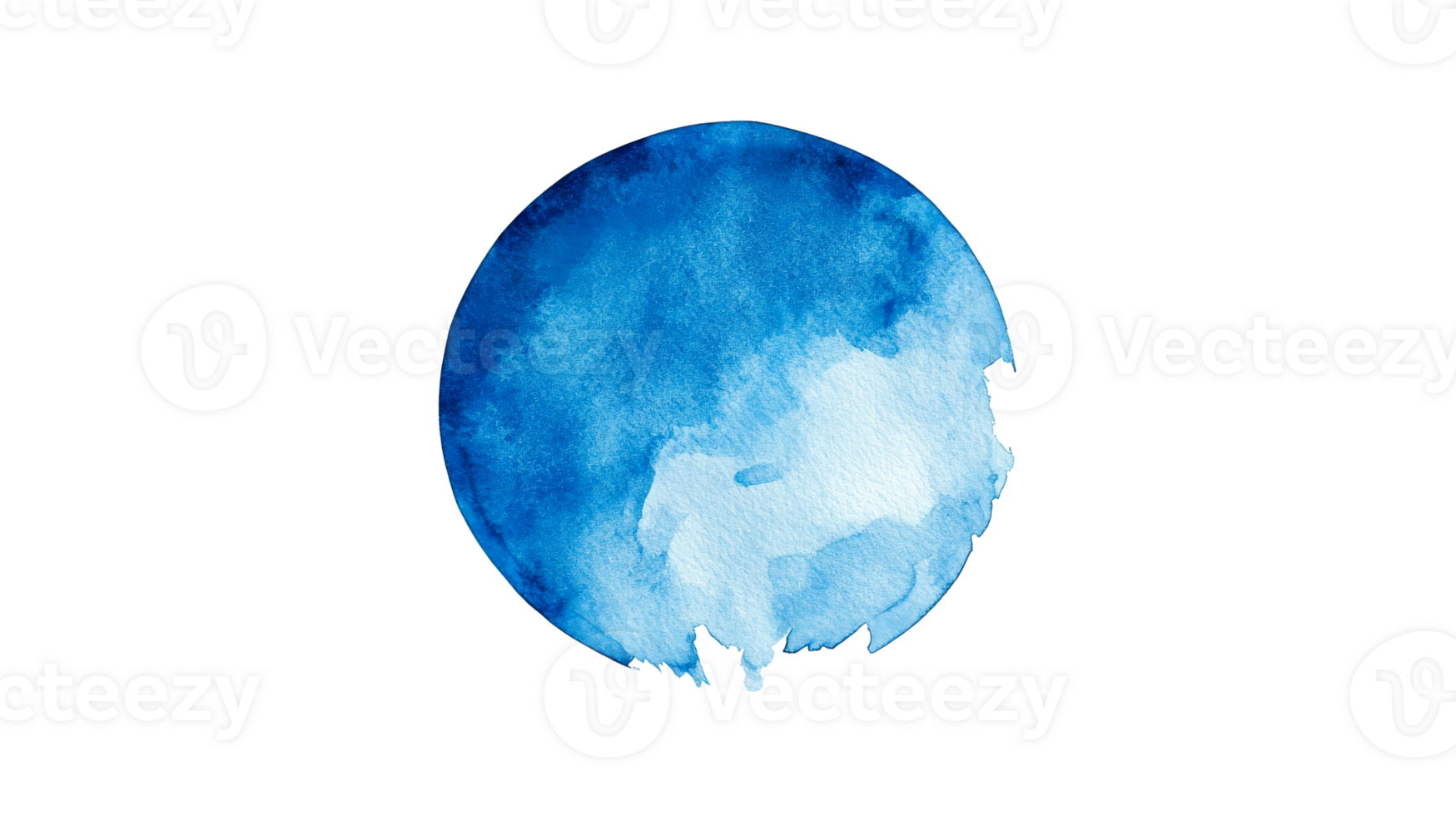 Blue watercolor circle with artistic texture and edges, cut out transparent png