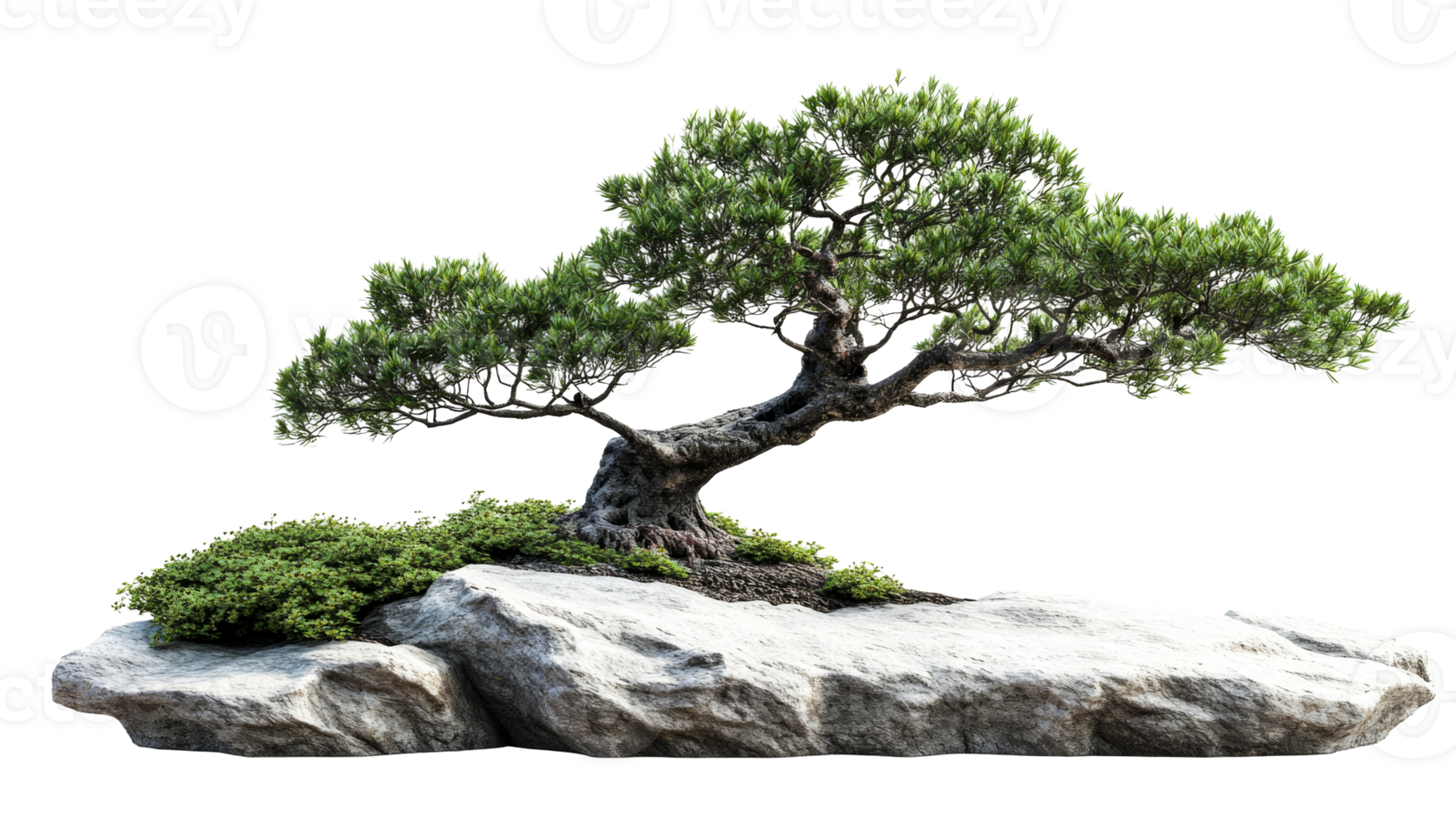 Bonsai tree on rock, miniature landscape art, zen, green, peace, cut out transparent png