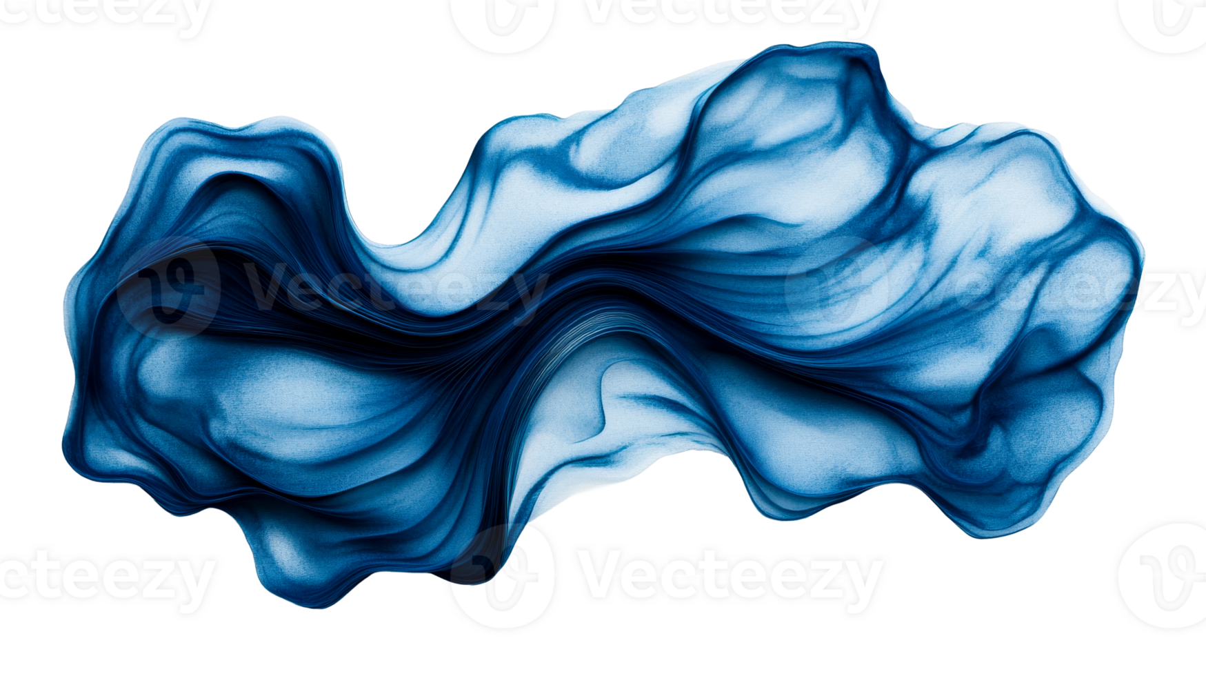 Blue abstract fluid design isolated on black background, cut out transparent png