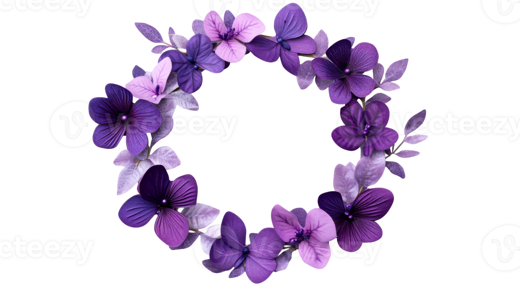 Purple floral wreath, floral decoration, plant circle, decorative frame, cut out transparent png