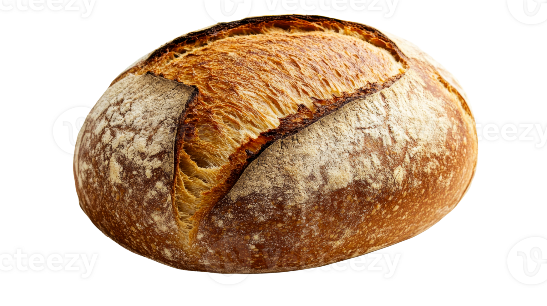 Artisan sourdough bread, crusty loaf texture details, baked, cut out transparent png
