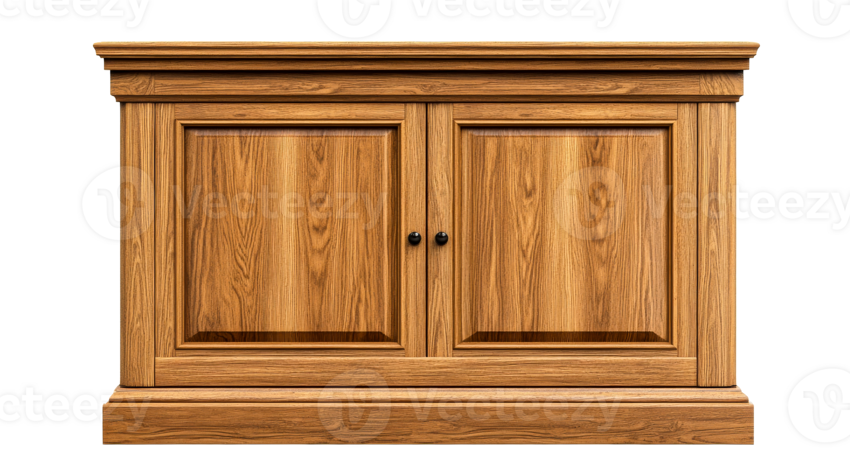 Wooden Cabinet with Two Doors, Isolated on Black Background, cut out transparent png