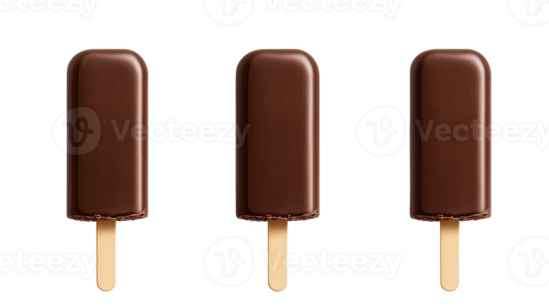 Chocolate ice cream bars on sticks arranged, cut out transparent png