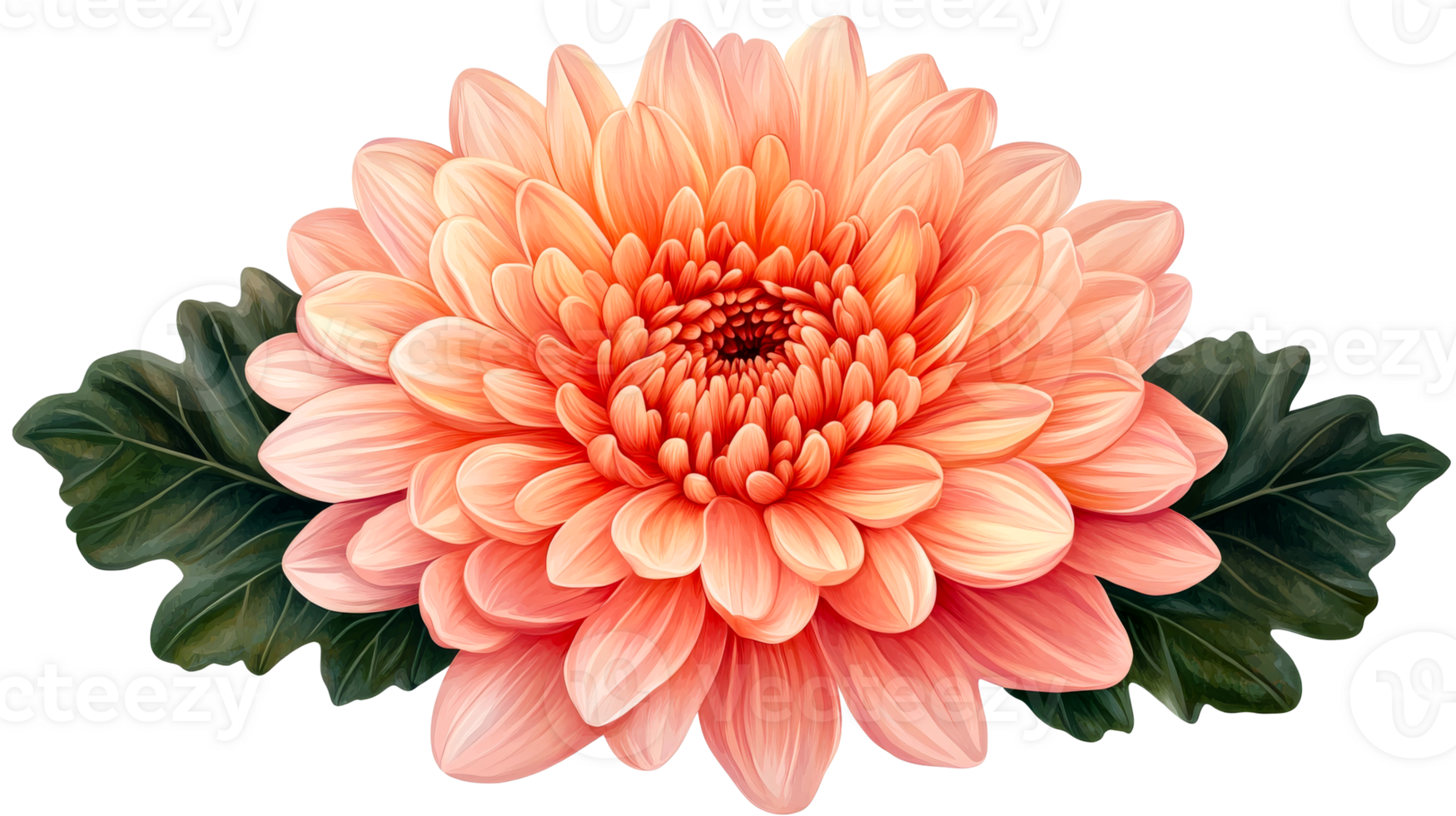 Artistic flower, coral petals, leaves, botanical illustration, beauty, cut out transparent png