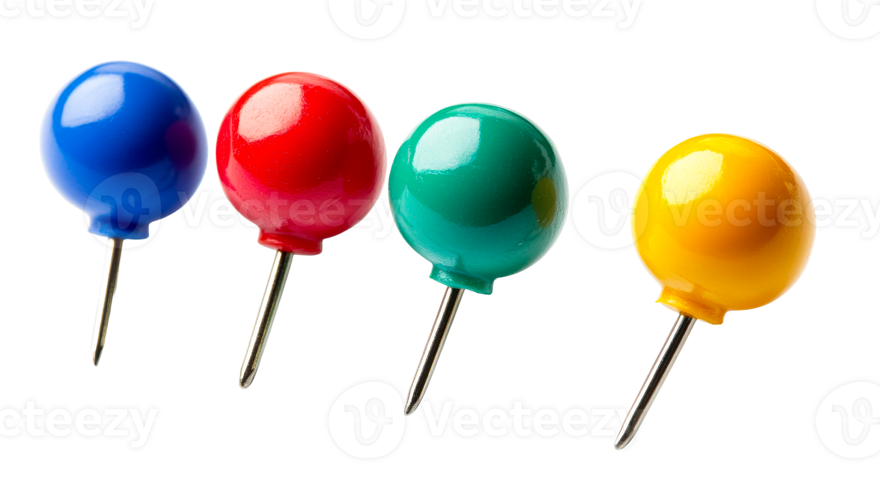 Colorful pushpins assortment close-up macro on black background , cut out transparent png