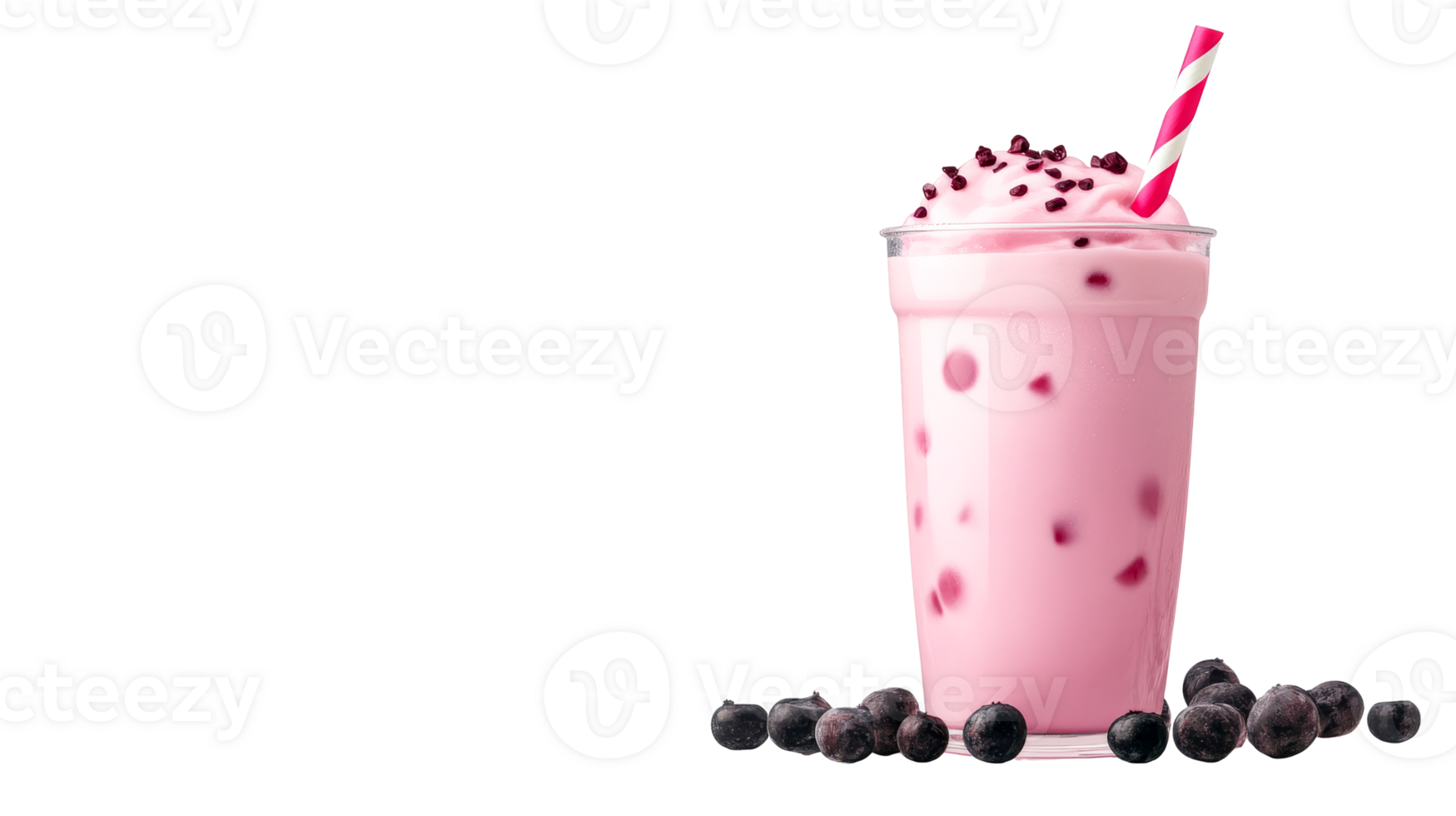 Berry milkshake with straw, berries, cut out transparent png