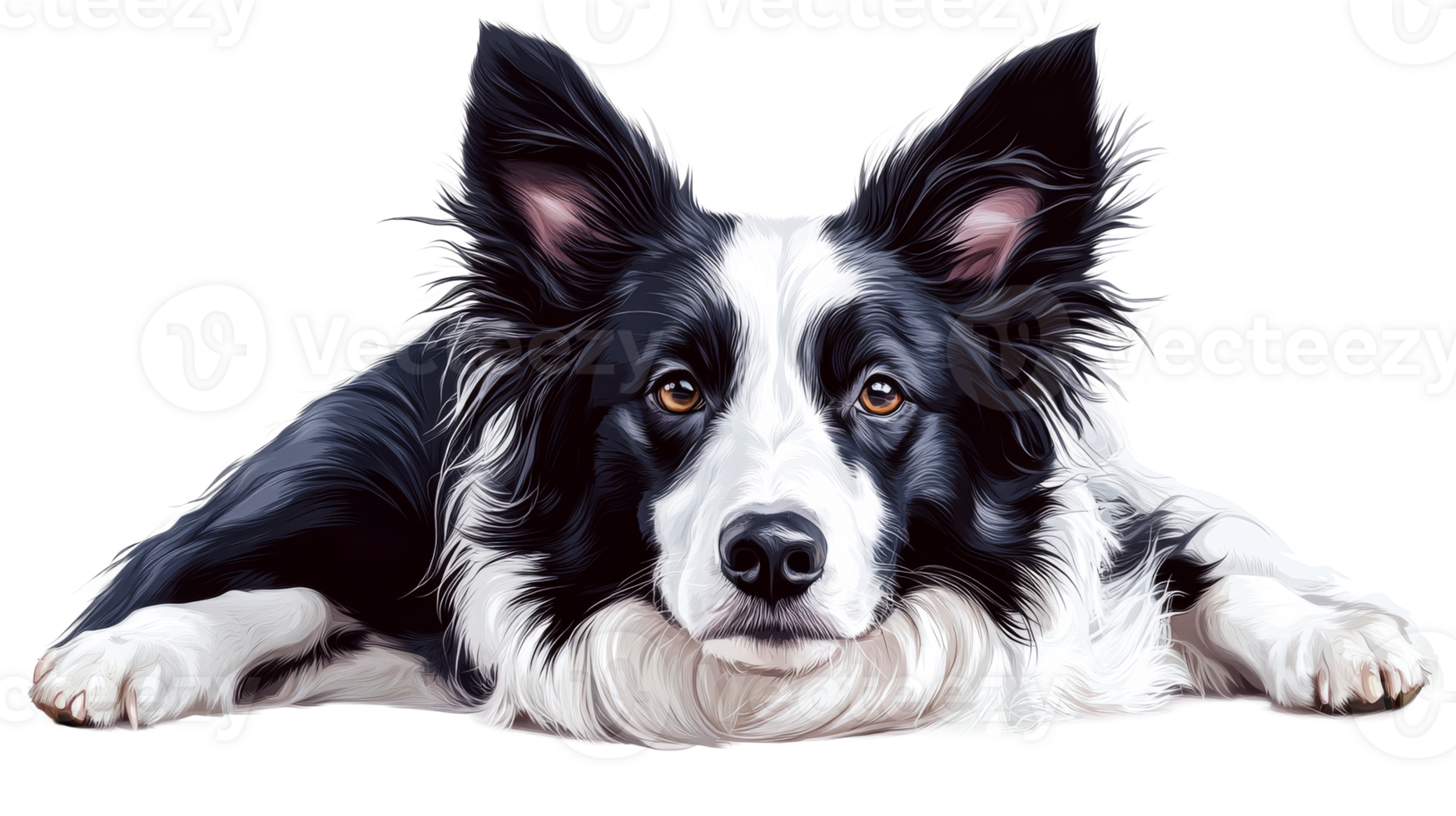 Adorable Border Collie portrait with soft fur, cut out transparent png
