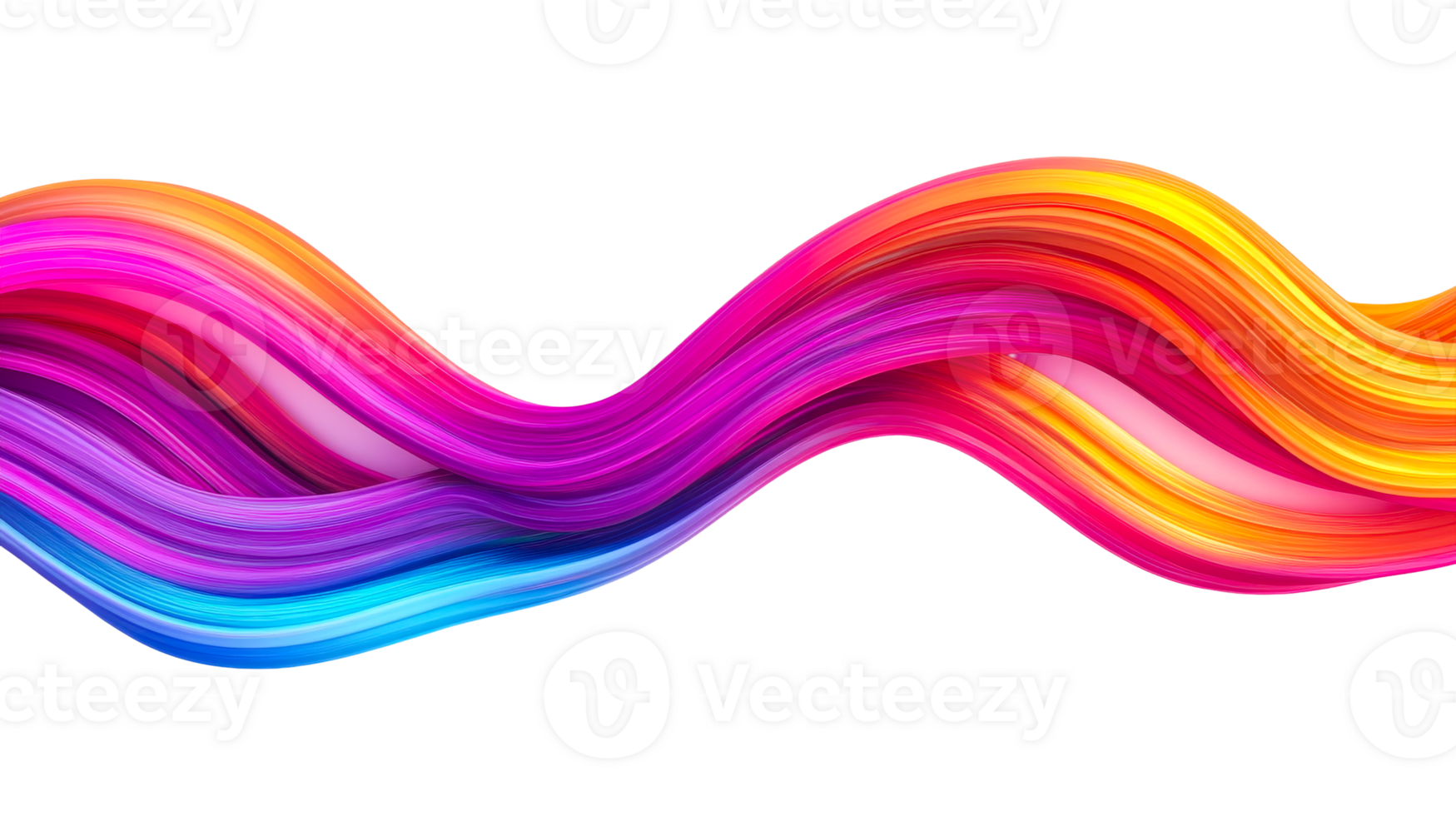 Colorful wave abstract lines, paint brush strokes background, cut out transparent png