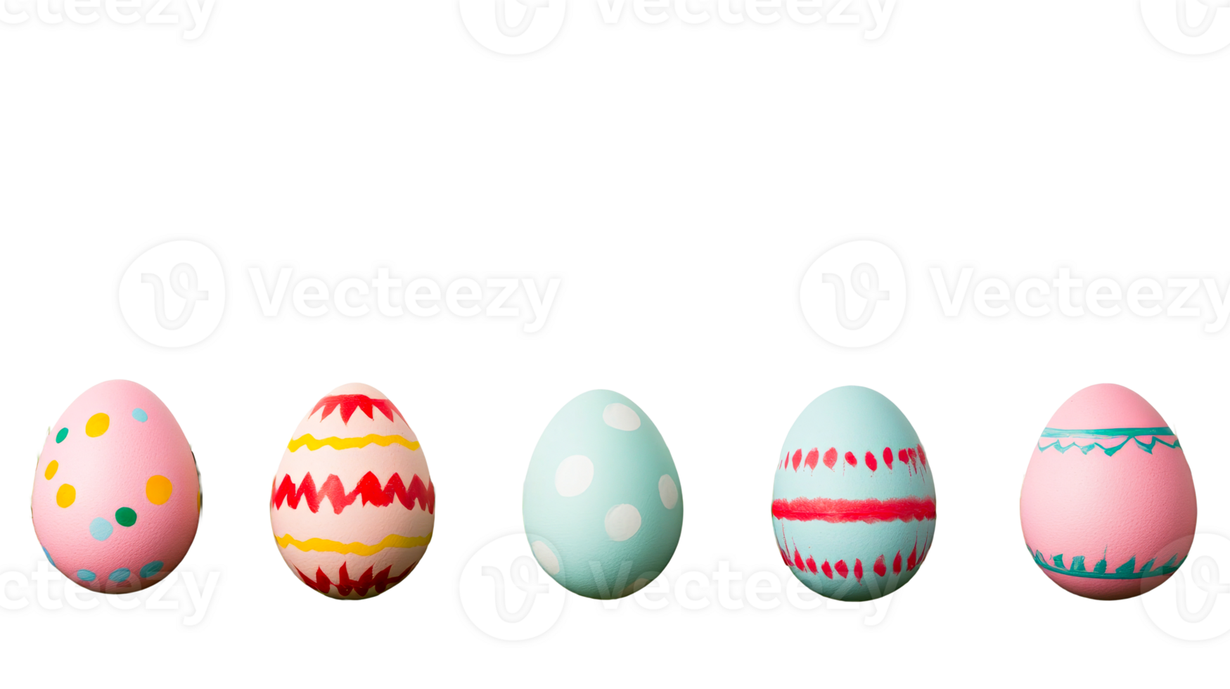 Festive Easter eggs with colorful unique patterns, cut out transparent png