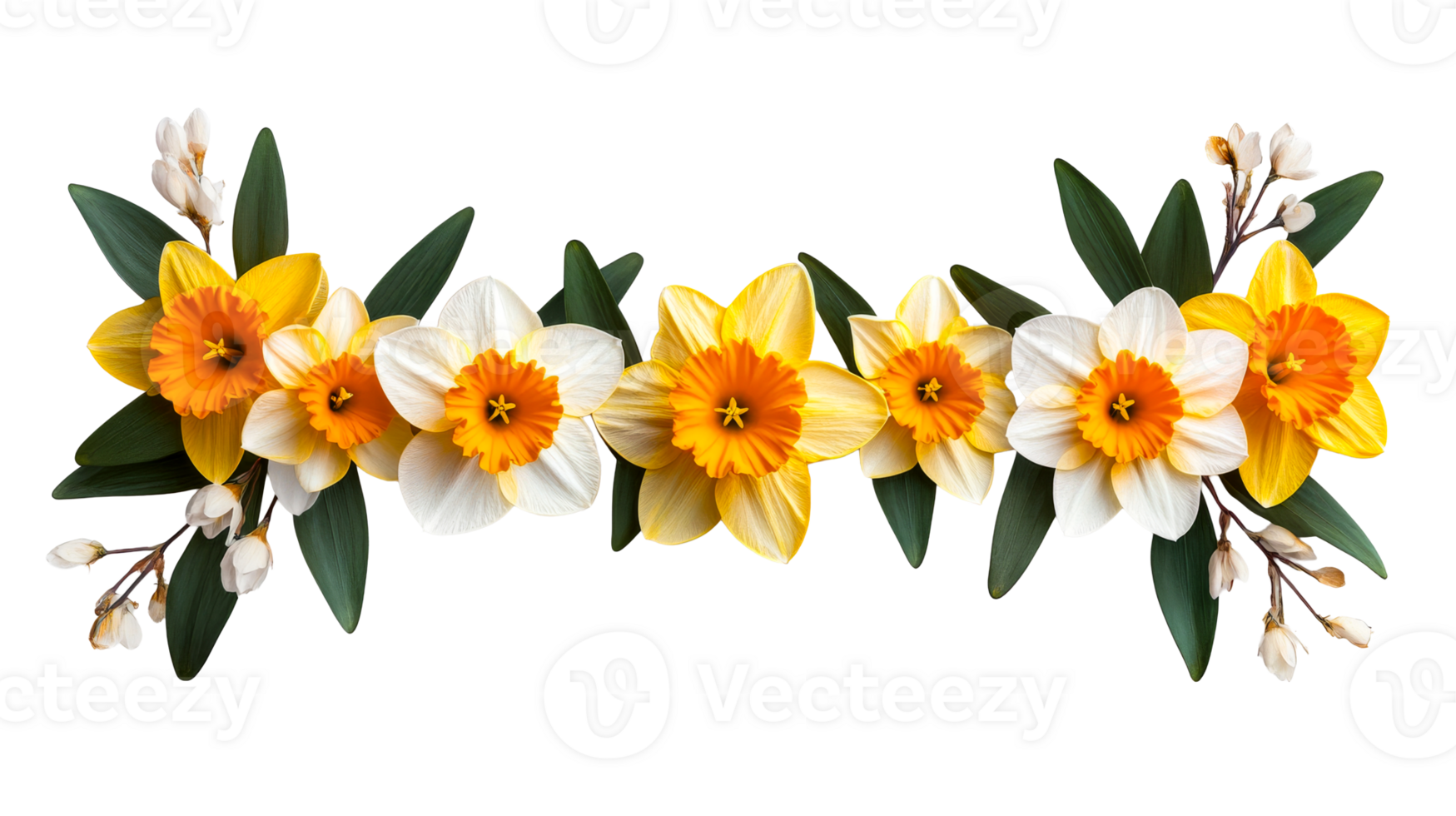 Daffodils composition on the black background, beautiful, cut out transparent png
