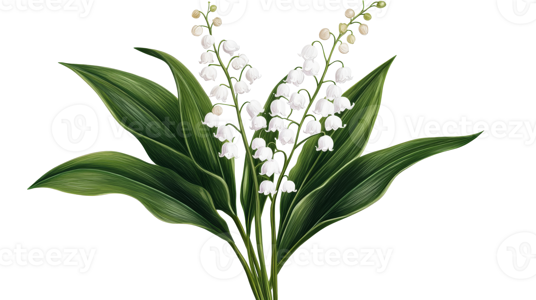 Lily of the valley illustration on black backdrop, cut out transparent png