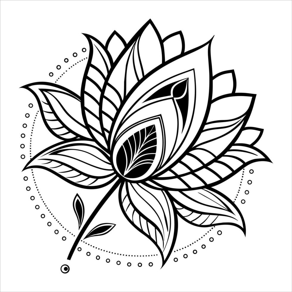 Abstract floral design features a black lotus blossom ornament with intricate leaf and flower elements vector
