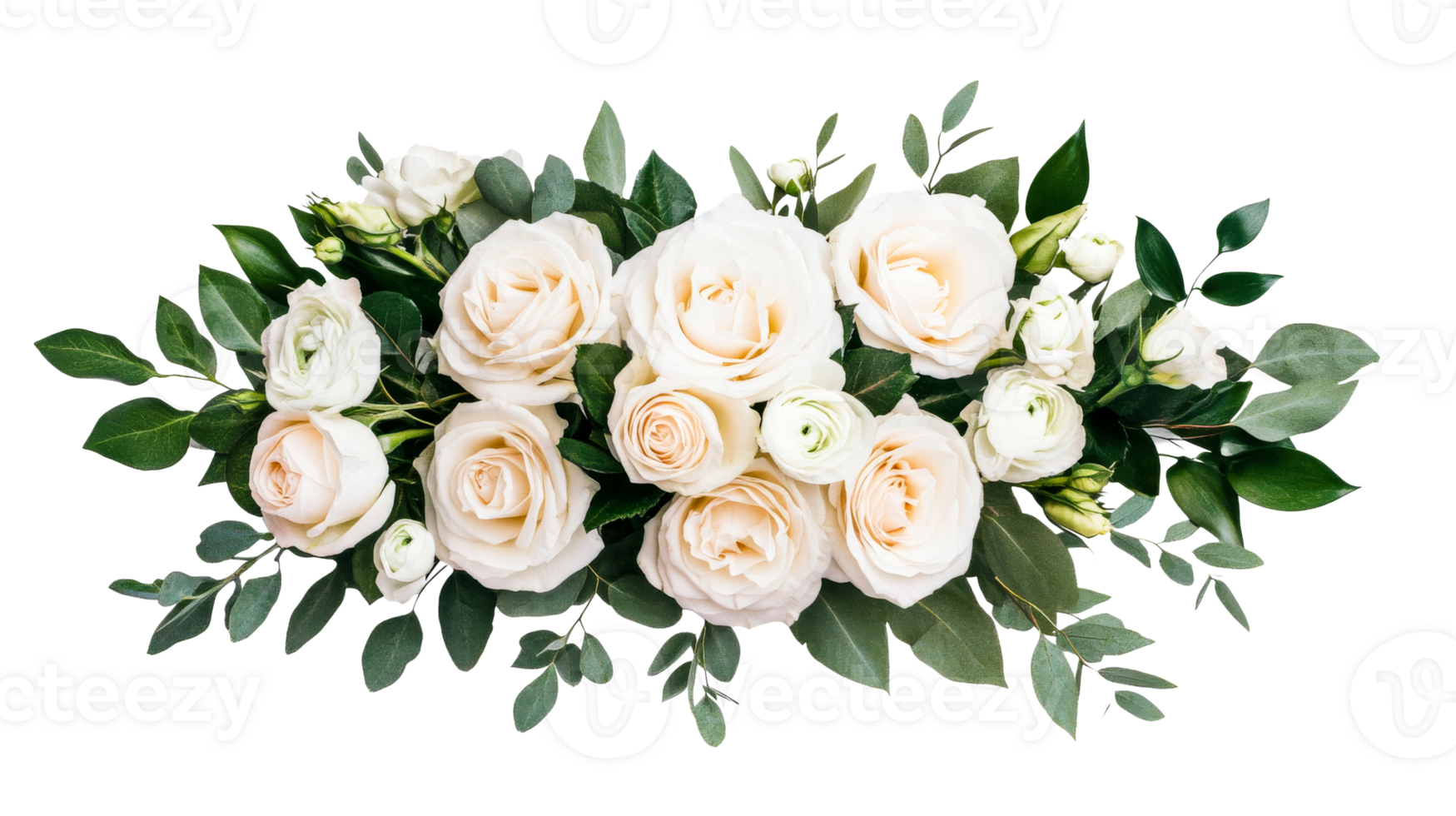 Cream Roses Arrangement with Foliage, Cut Out Transparent png
