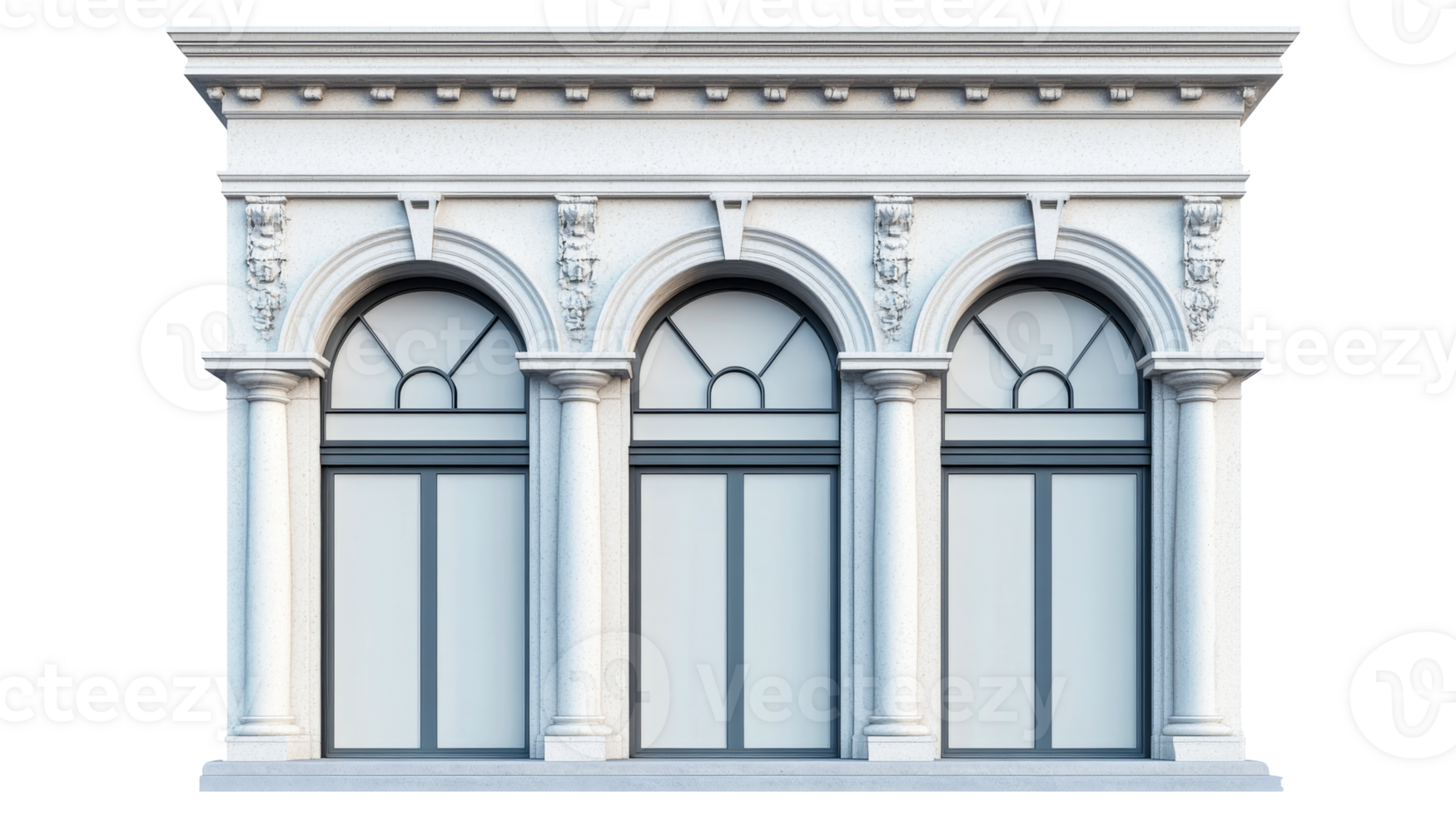 Ornate Window Facade with Arches and Columns, cut out transparent png