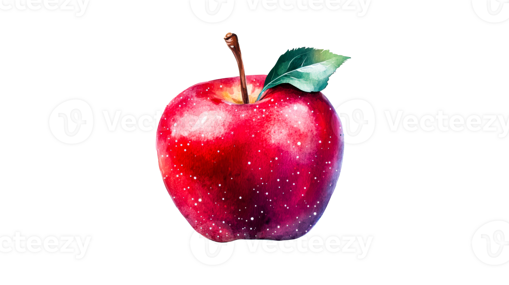 Red apple with leaf, watercolor style, isolated fruit illustration, cut out transparent png