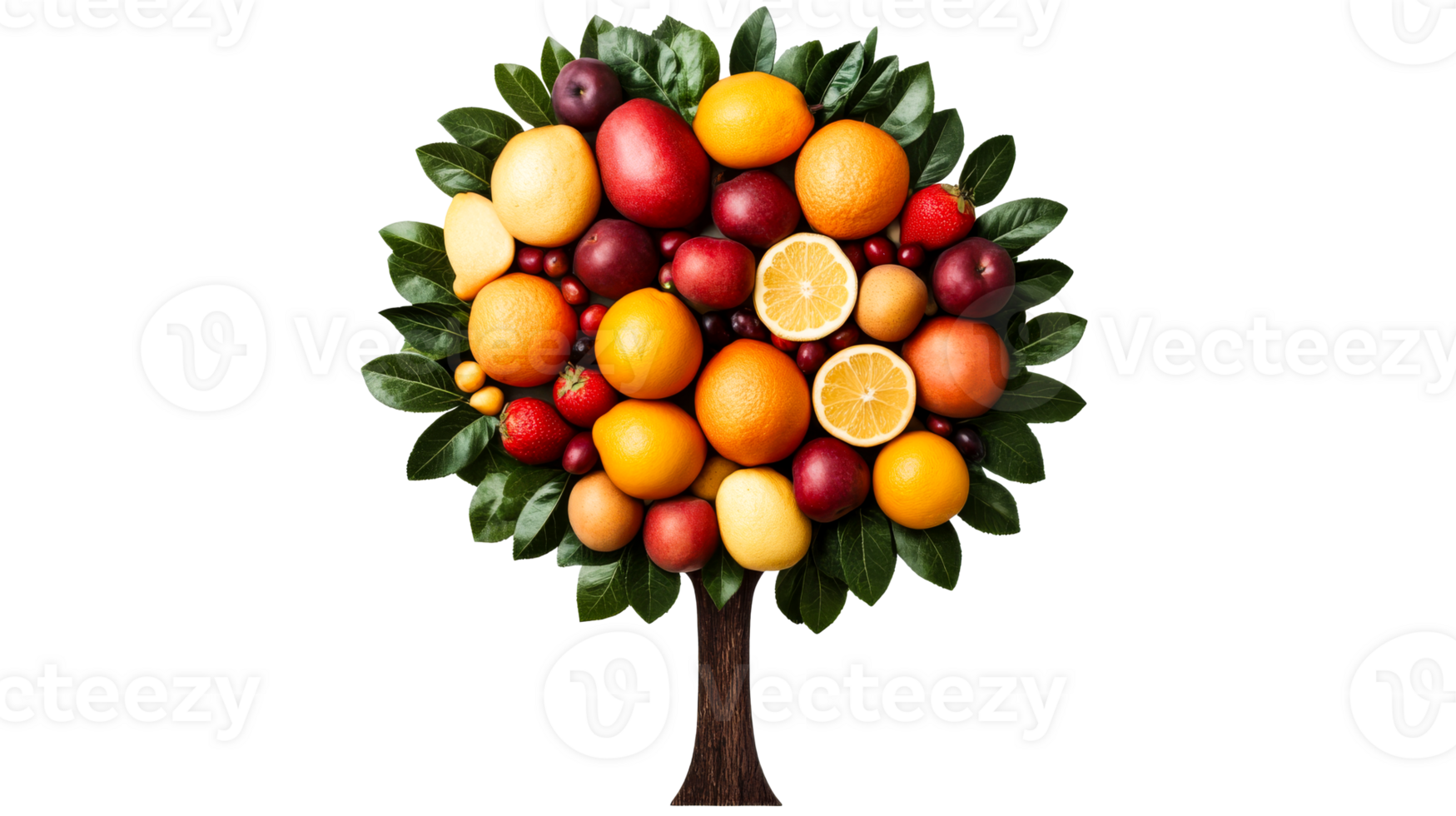 Abundant fruit tree arrangement, isolated, cut out transparent png
