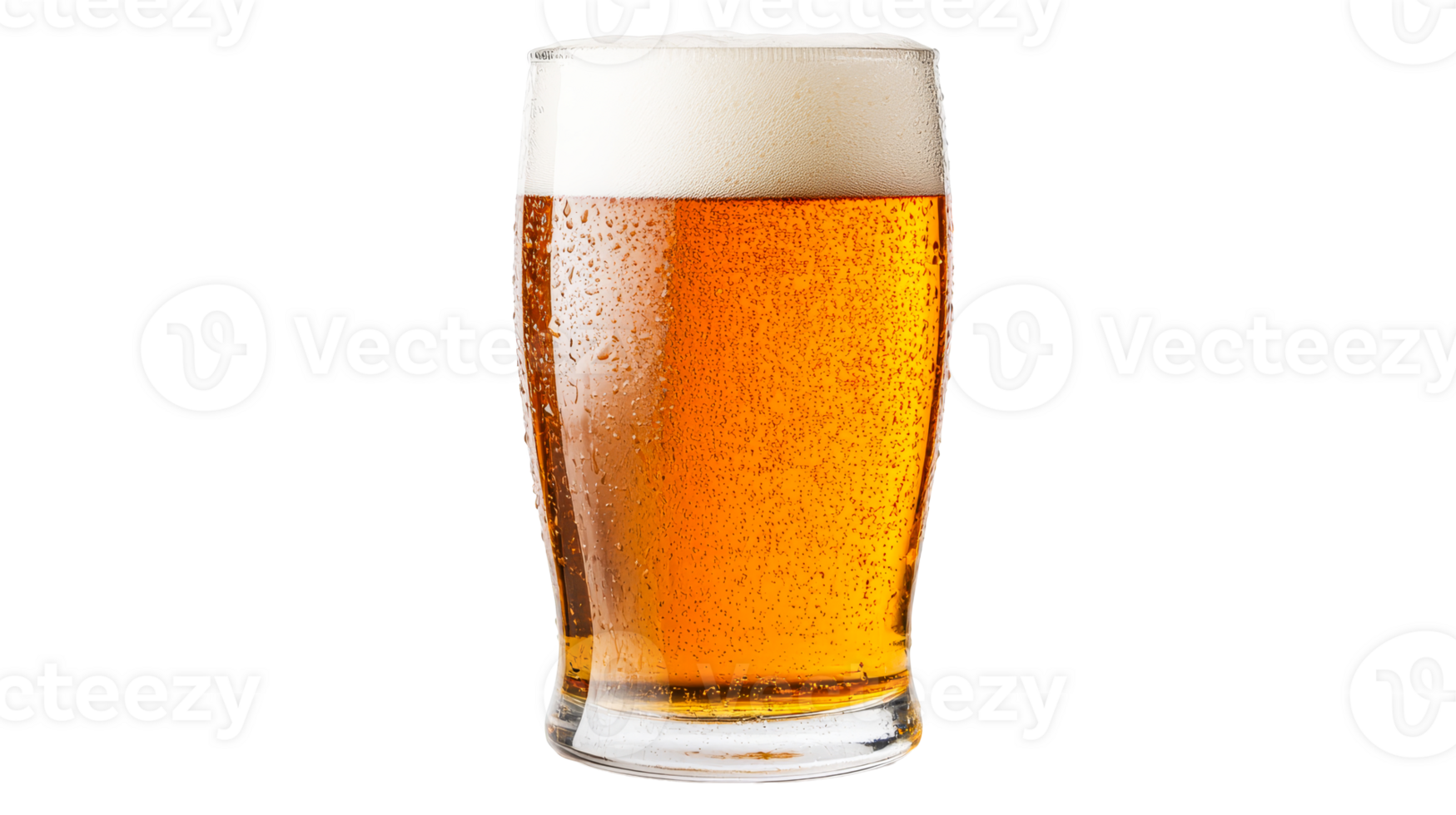 Glass of beer, beer with foam, amber drink, transparent glass, cut out transparent png