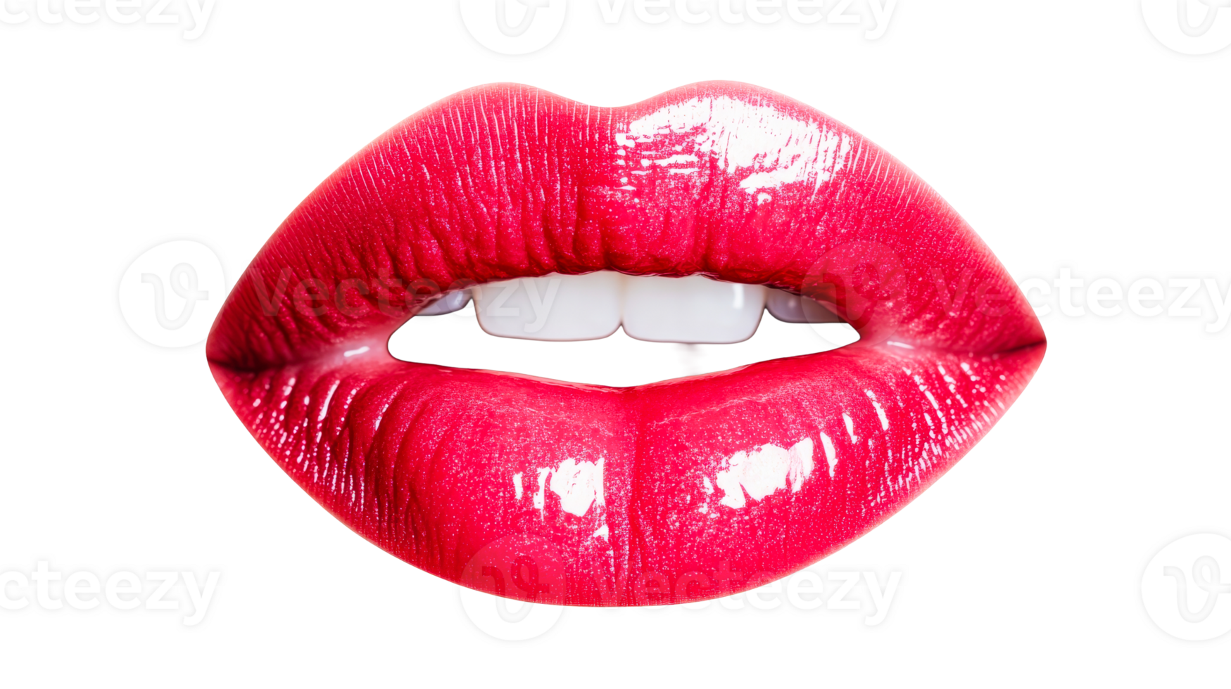 Open lips with red glossy lipstick, cut out transparent png