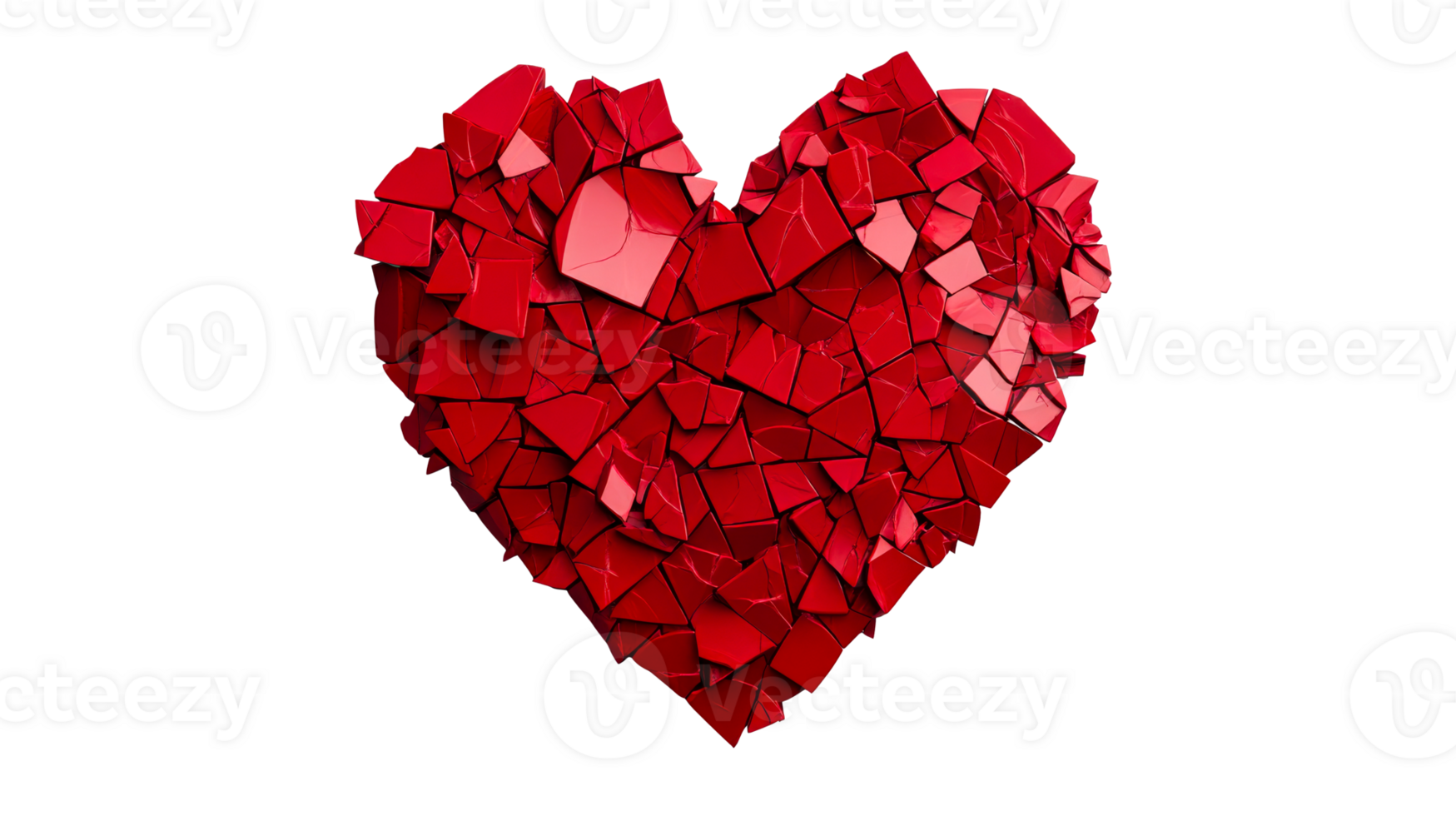 Broken heart symbol shattered pieces isolated, cut out transparent png