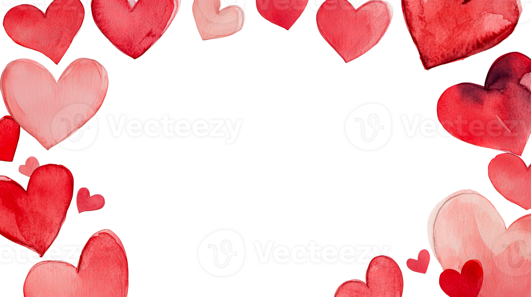 Frame of watercolor hearts for Valentine's day design, cut out transparent png