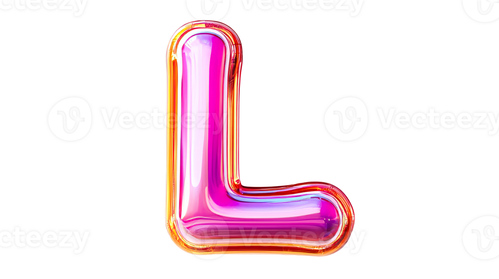 Letter L shiny pink glass, modern design, typography alphabet, cut out transparent png
