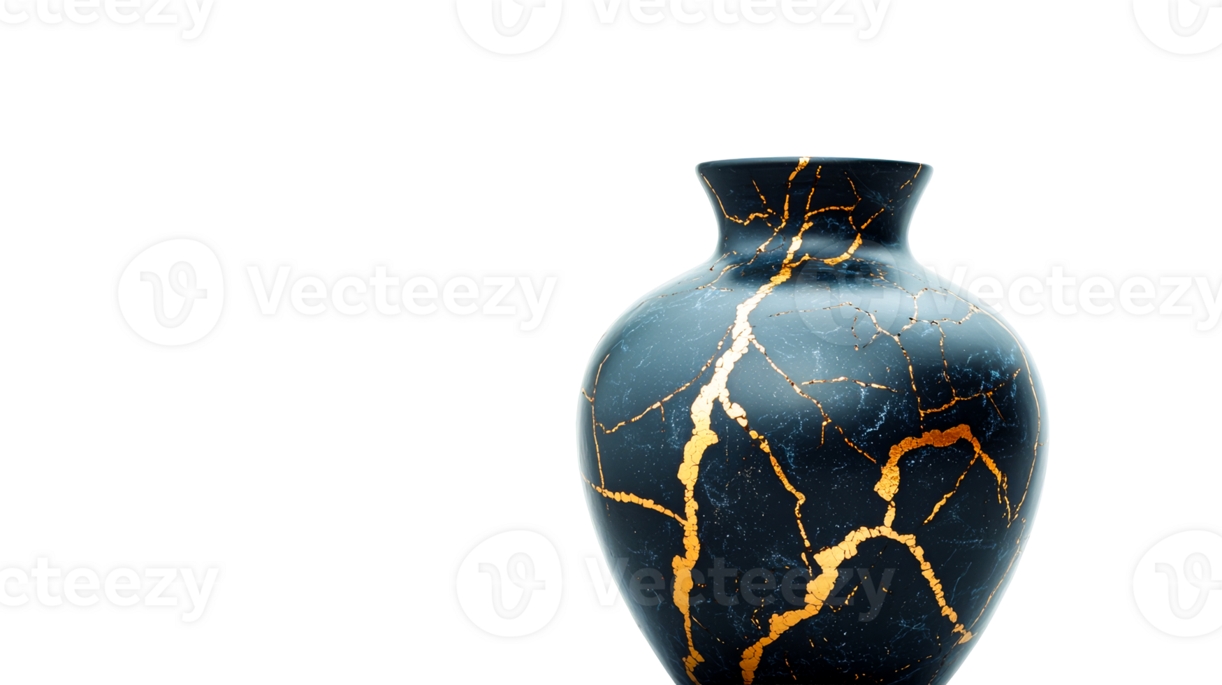 Kintsugi vase on dark background, cracked ceramic repair, cut out transparent png