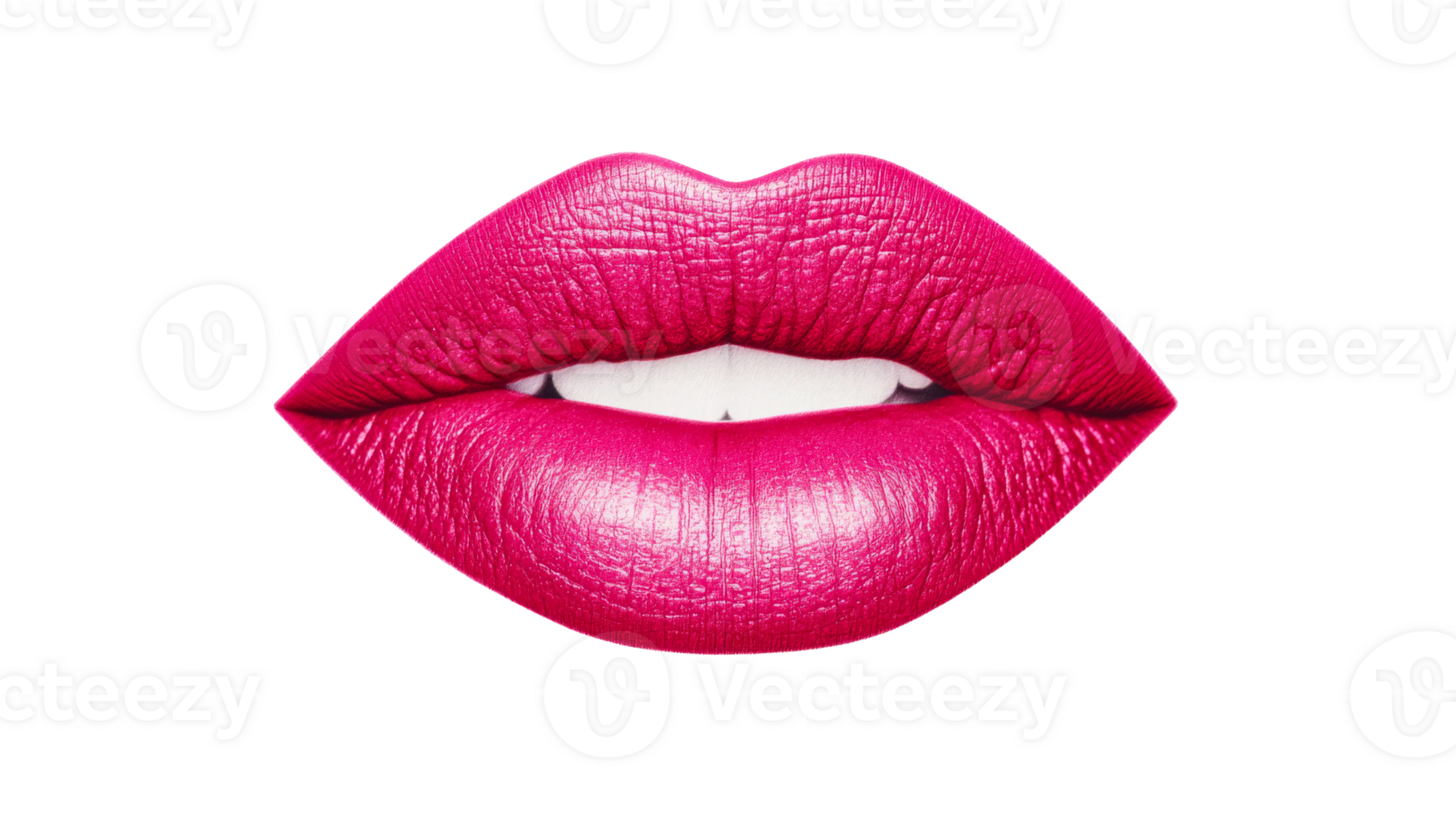 Pink lips with white teeth, close-up detail of female face, cut out transparent png