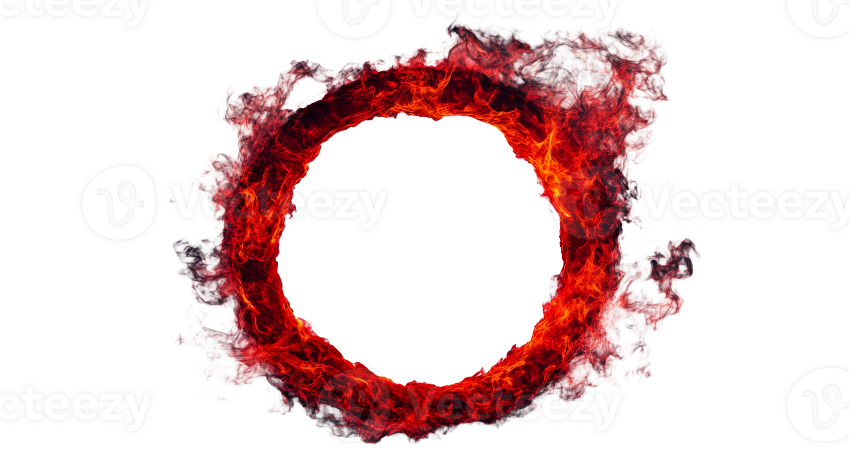 Fiery ring element with blazing hot effect and smoky outline, cut out transparent png