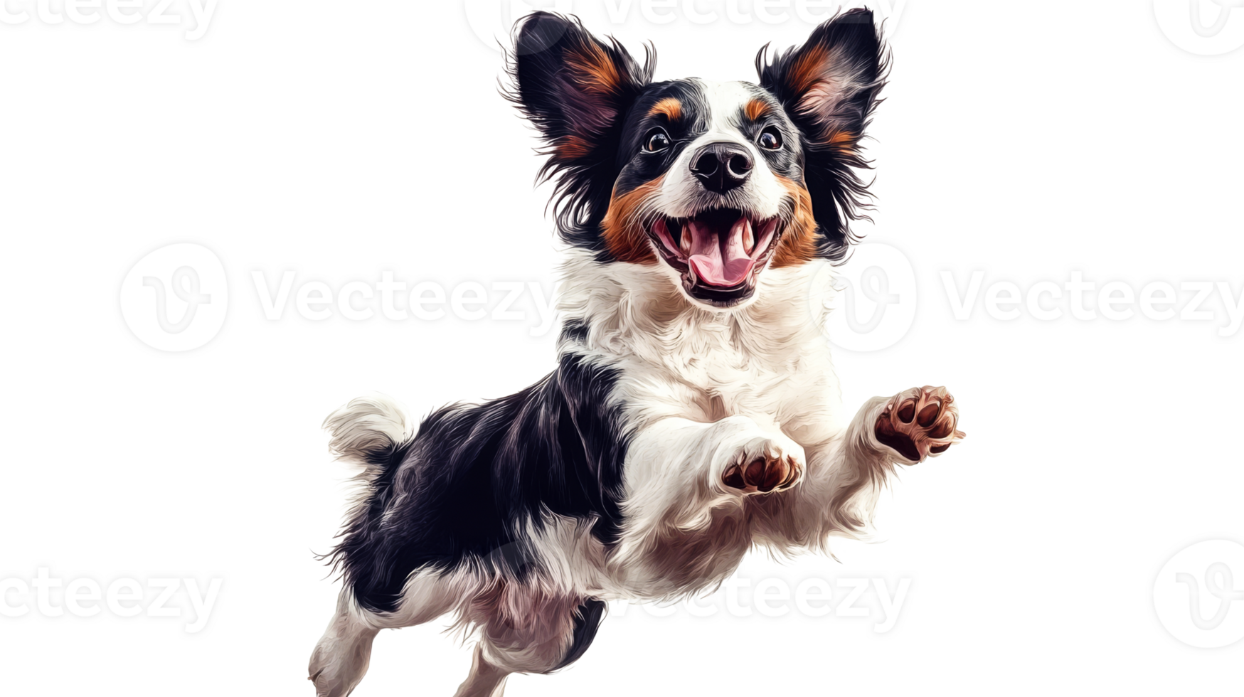 Happy dog jumping with joy on black background, cut out transparent png