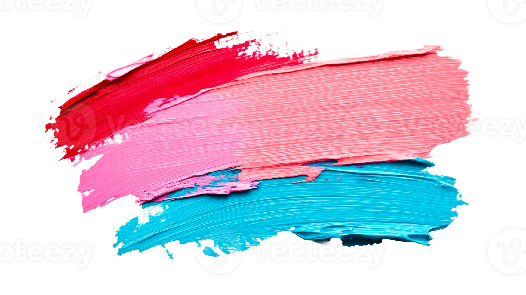 Vibrant strokes of red, pink, and blue paint texture , cut out transparent png