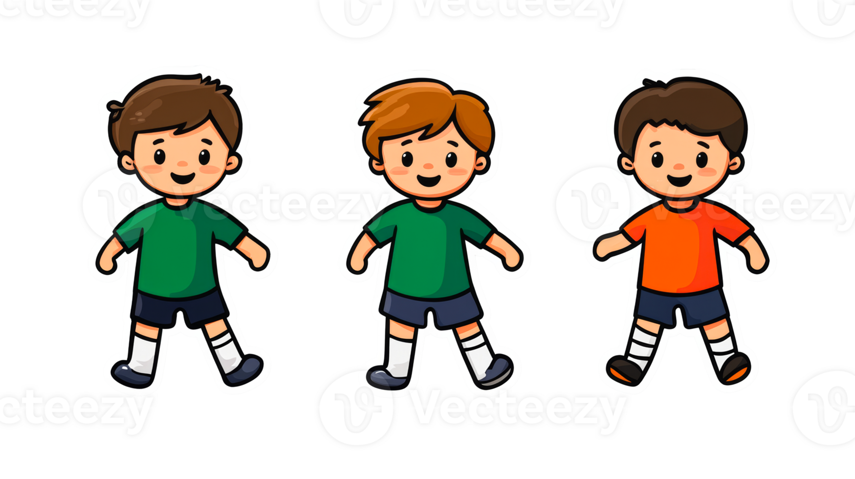 Smiling cartoon boys in uniform, cheerful kids characters, cut out transparent png