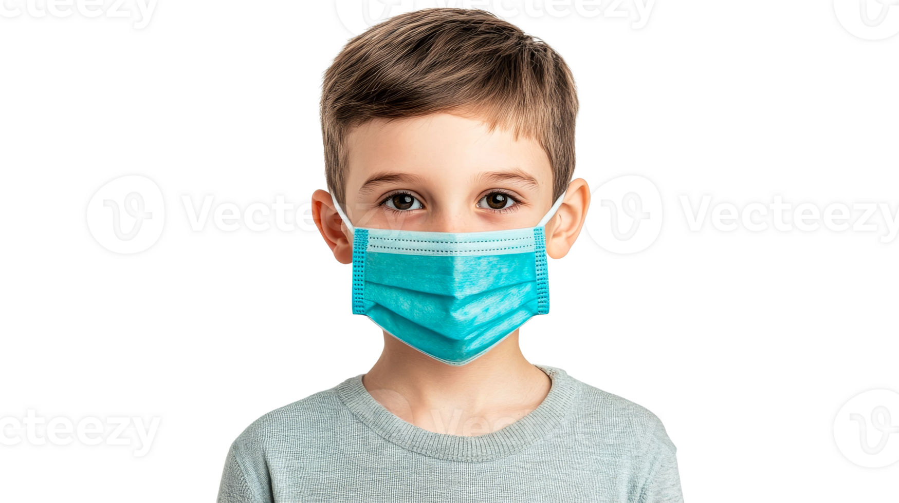 Boy Wearing Medical Mask to Protect from Virus and Bacteria, cut out transparent png