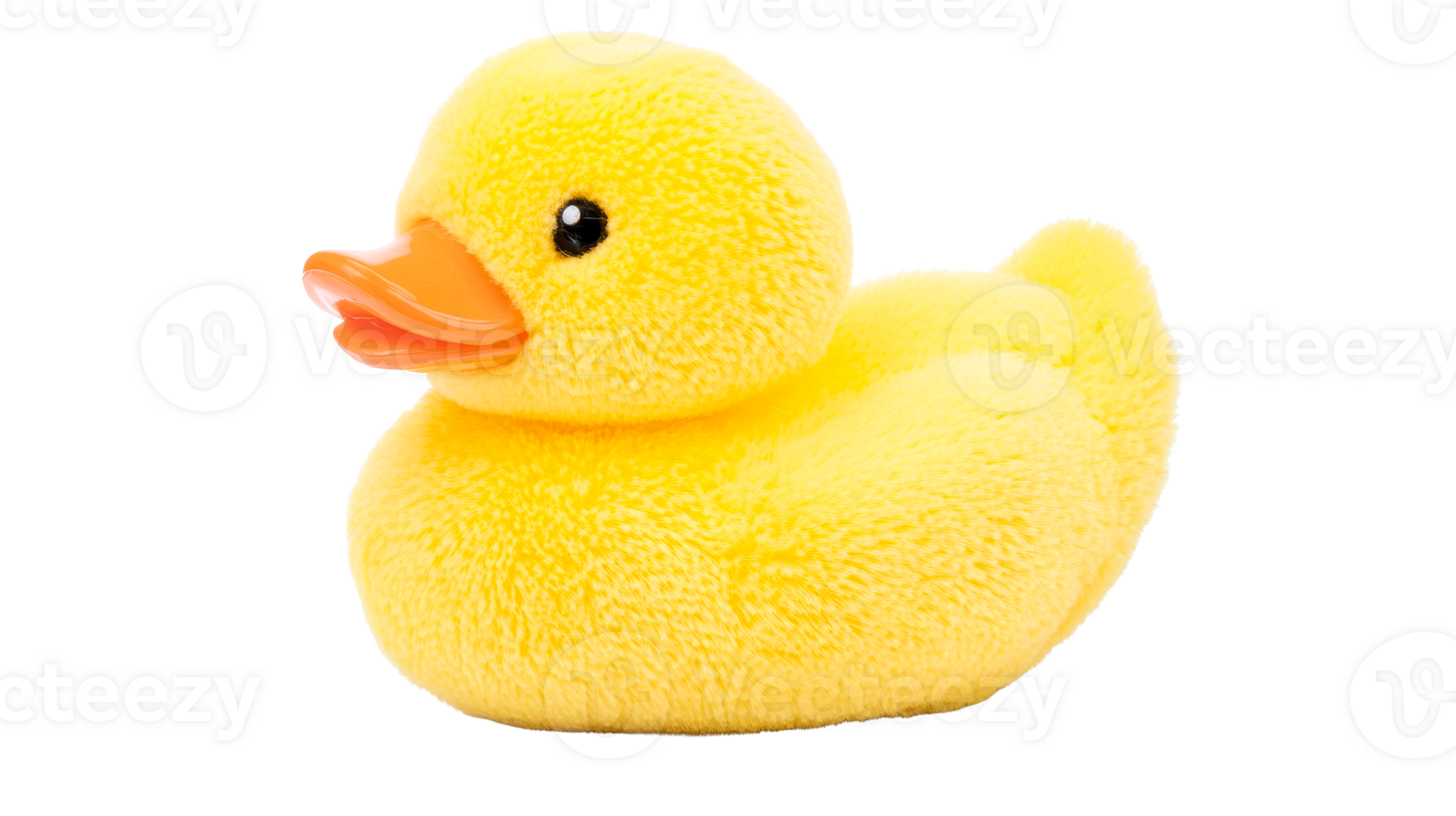Plush yellow duck with orange beak toy, cut out transparent png