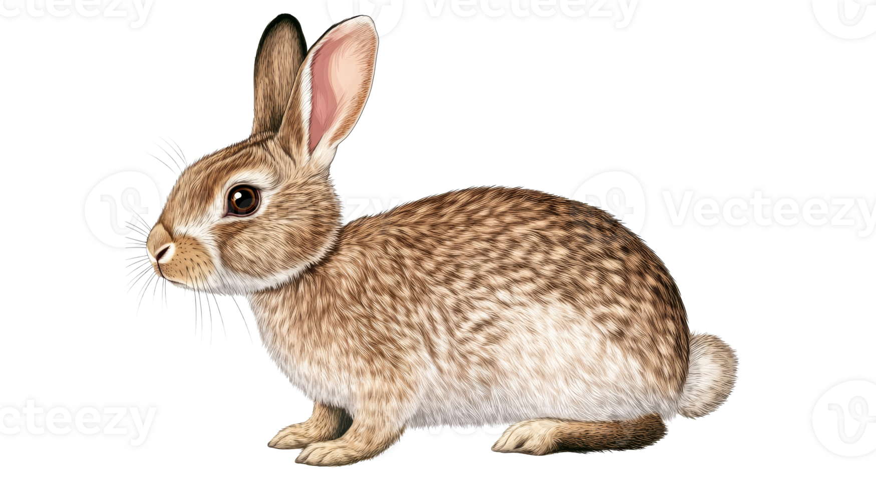 Realistic Rabbit Illustration on Black Background ,cut out transparent png