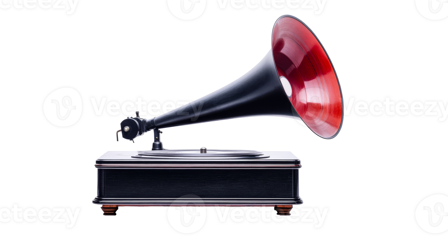 Antique phonograph with horn speaker, isolated background, cut out transparent png