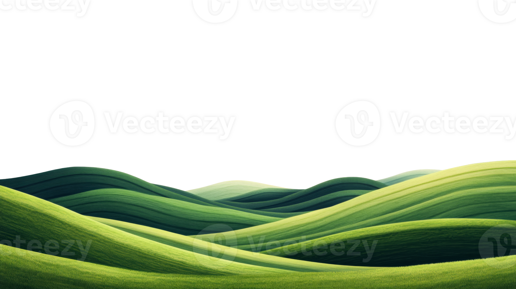 Green hills landscape illustration, grassy ridges abstract, cut out transparent png